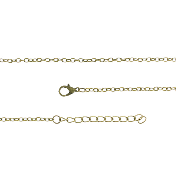 Antique Bronze Tone Cable Chain Necklaces 19" Plus Extender - 2mm - 5 Necklaces - N508