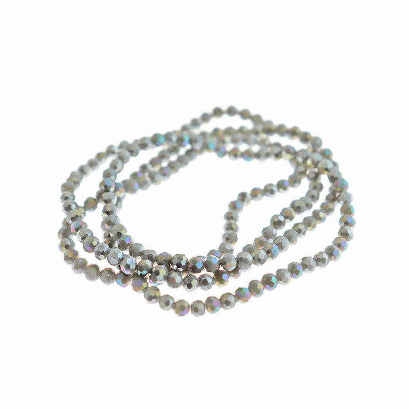 Faceted Glass Beads 4mm - Rainbow Electroplated Grey - 1 Strand 100 Beads - BD1663