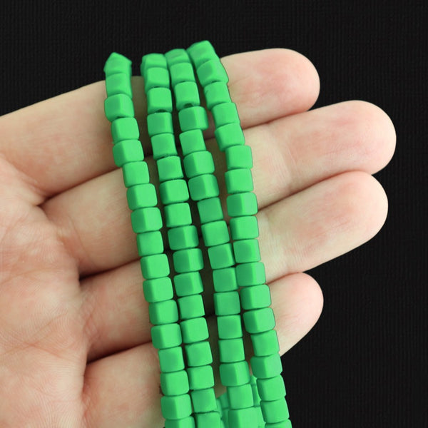 Cube Polymer Clay Beads 5mm - Kelly Green - 1 Strand 86 Beads - BD2282
