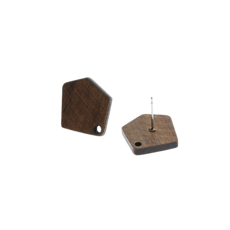 Wood Stainless Steel Earrings - Geometric Studs - 21mm x 19mm - 2 Pieces 1 Pair - ER019