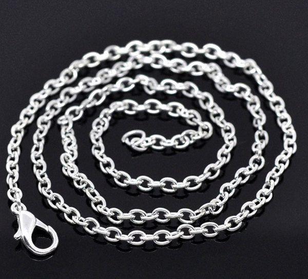 Silver Tone Cable Chain Necklace 24" - 2mm - 6 Necklaces - N068