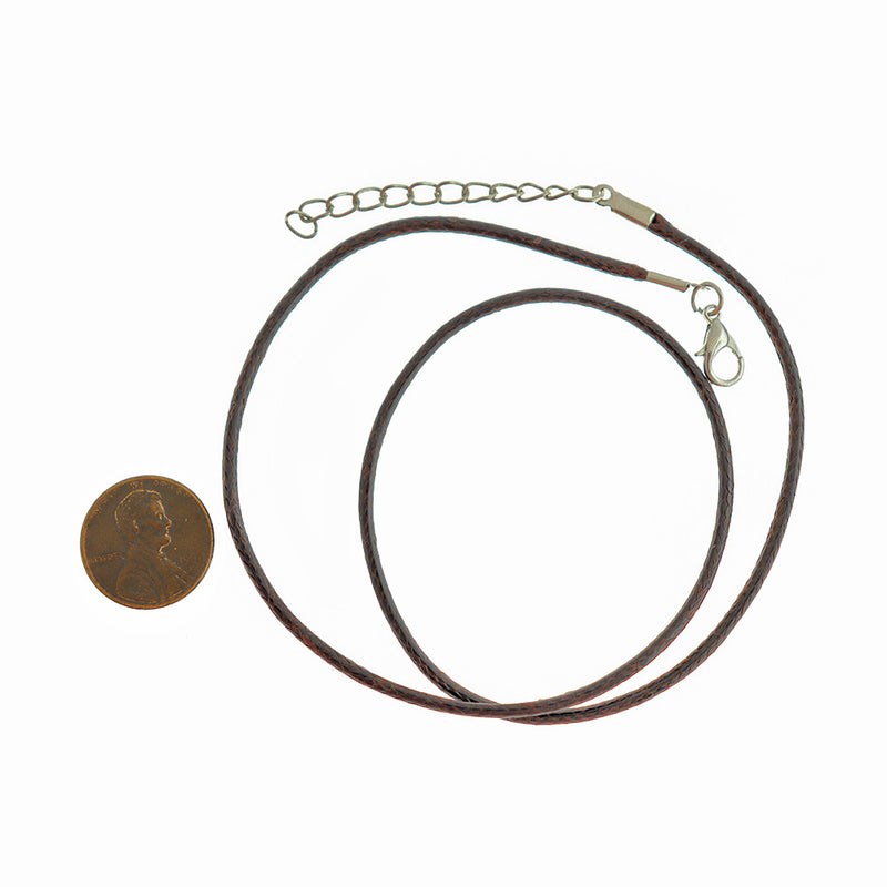 Dark Brown Wax Cord Necklace 17" Plus Extender - 3mm - 25 Necklaces - N134