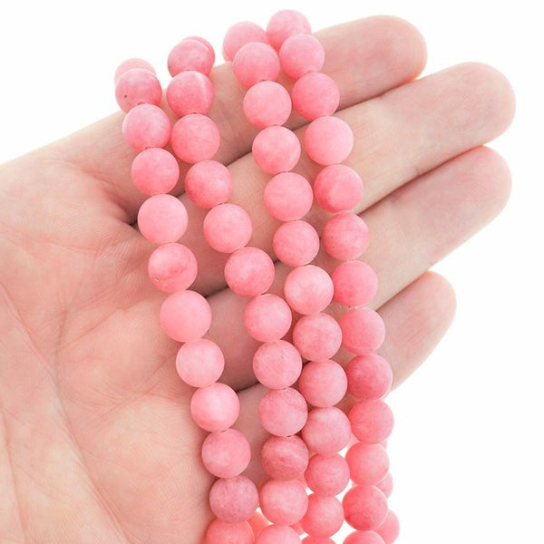 Round Natural Jade Beads 8mm - Frosted Pink - 1 Strand 46 Beads - BD2580