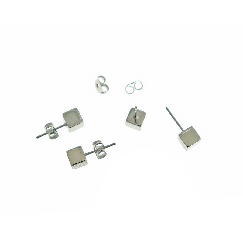 Stainless Steel Earrings - Square Cube Studs - 6mm - 2 Pieces 1 Pair - ER521
