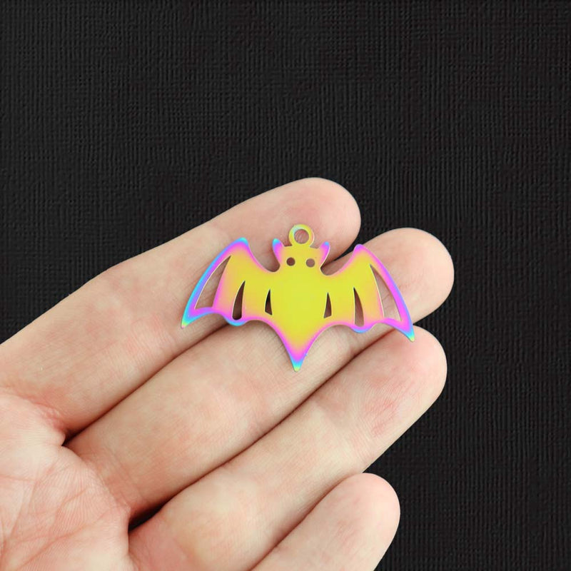 2 Bat Rainbow Electroplated Stainless Steel Charms 2 Sided - SSP487