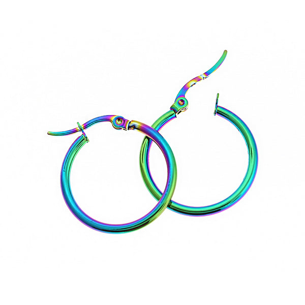 Hoop Earrings - Rainbow Electroplated Stainless Steel - Lever Back 24mm - 2 Pieces 1 Pair - Z1683