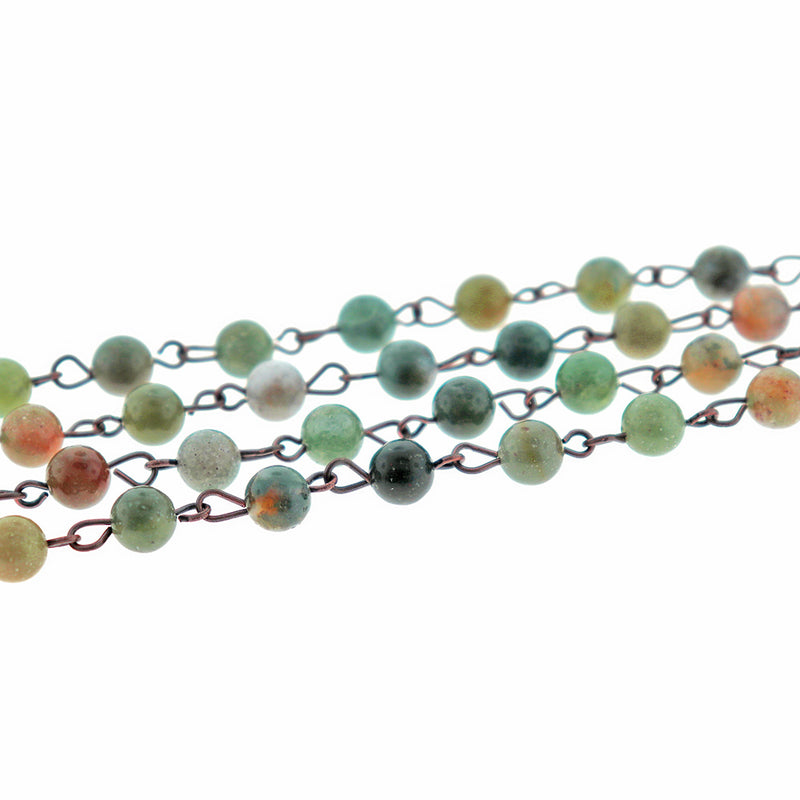 BULK Beaded Rosary Chain - 6mm Natural Indian Agate & Antique Copper Tone Brass - 3.3ft or 1m - RC015