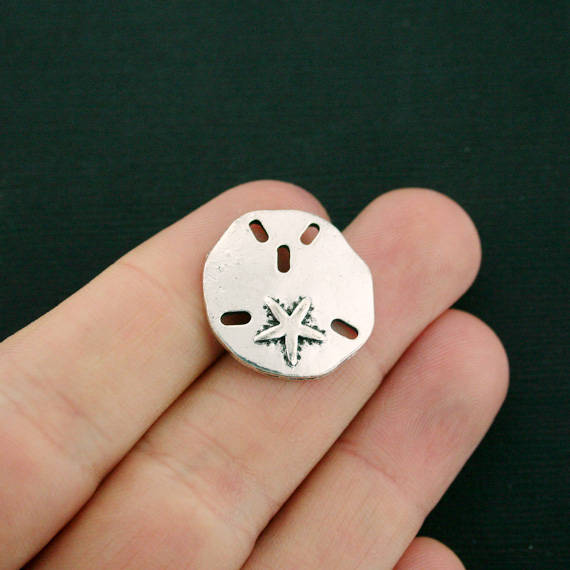 10 Sand Dollar Connector Antique Silver Tone Charms - SC7575