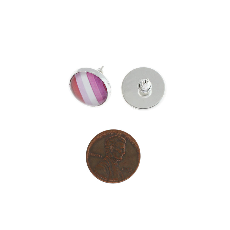 Stainless Steel Earrings - Lesbian Pride Studs - 15mm - 2 Pieces 1 Pair - ER182