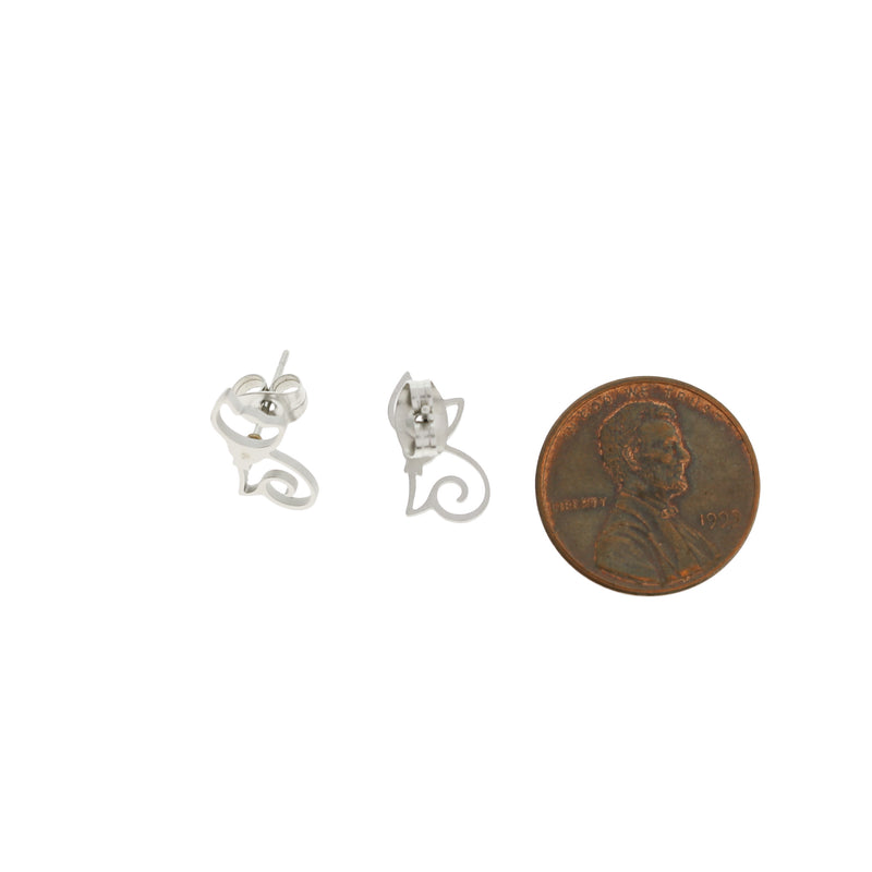 Cat Stainless Steel Earring Studs - 13mm - 2 Pieces 1 Pair - Choose Your Tone
