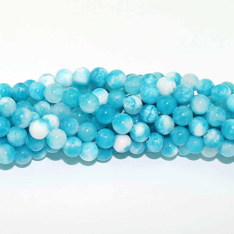 Round Natural Jade Beads 6mm - Sky Blue and White - 1 Strand 66 Beads - BD982
