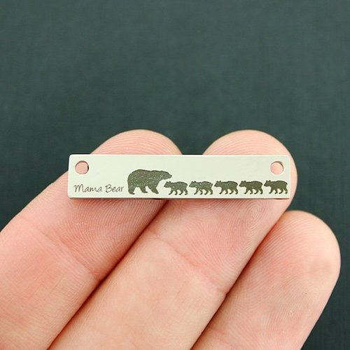 Mama Bear Stainless Steel Connector Charms - 5 cubs - BFS017-7549