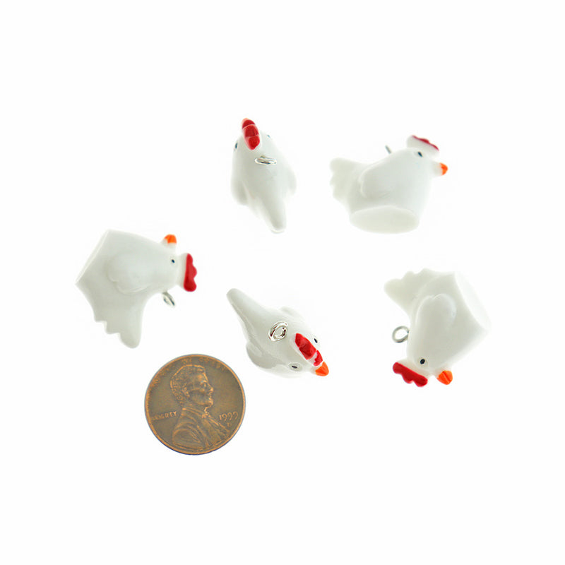 4 Chicken Resin Charms 3D - K606