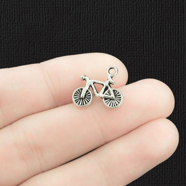 10 Bicycle Antique Silver Tone Charms 2 Sided - SC049