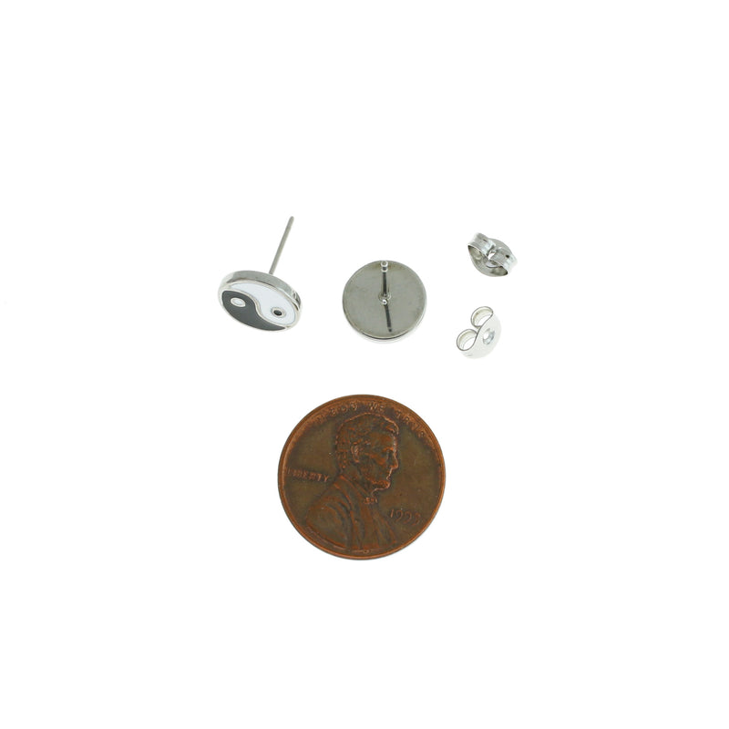 Stainless Steel Earrings - Resin Yin Yang Studs - 10mm - 2 Pieces 1 Pair - ER202