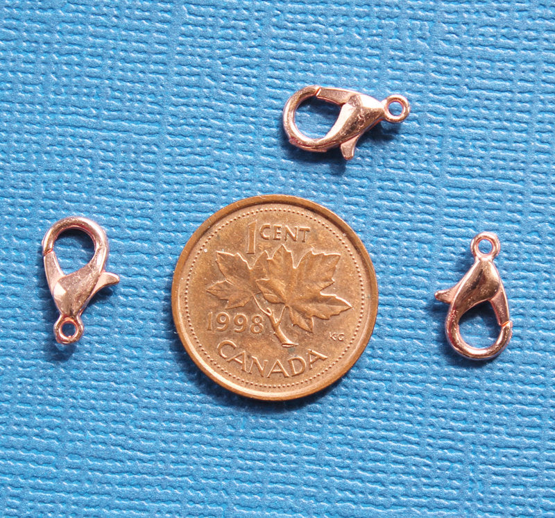 Rose Gold Tone Lobster Clasps 12mm x 6mm - 20 Clasps - FD132