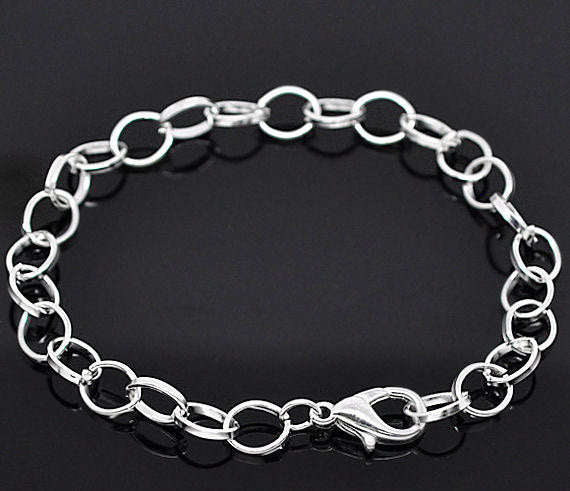 Silver Tone Cable Chain Bracelets 7.65" - 5.68mm - 6 Bracelets - N025