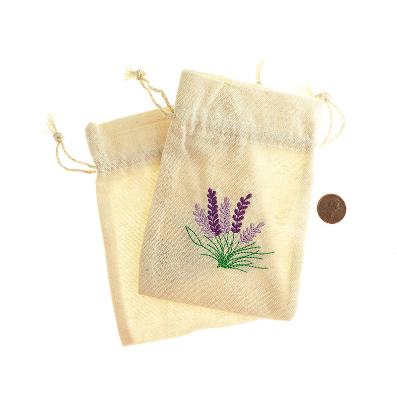 Lavender Flower Cotton Drawstring Bag 14cm x 10cm - TL254