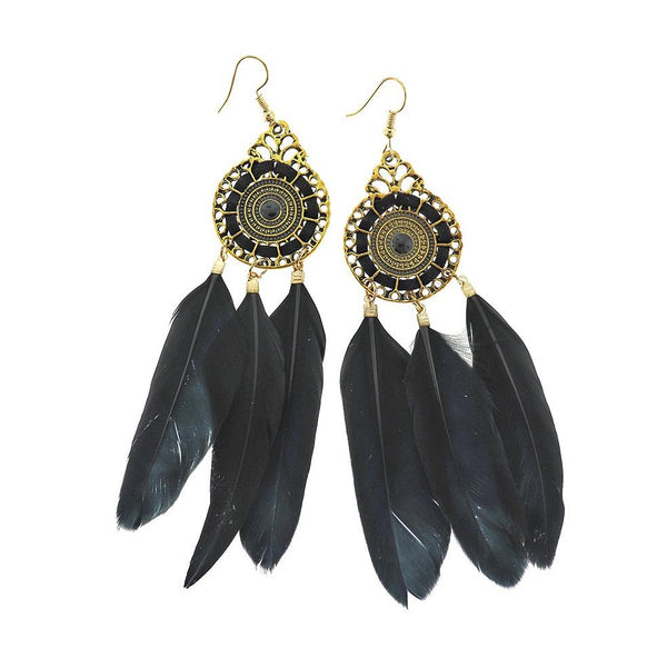 2 Feather Dreamcatcher Earrings - French Hook Style - 1 Pair - Z1221
