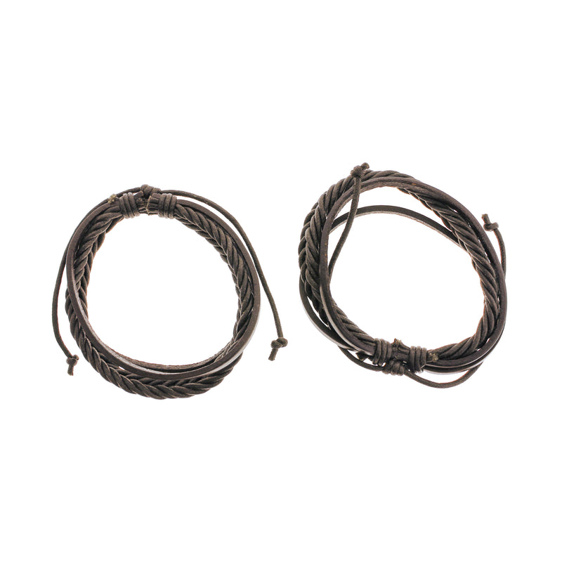 Brown Leather Adjustable Bracelet 2" - 5mm - 1 Bracelet - N466