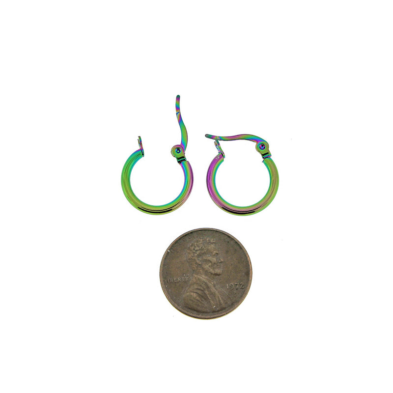 Hoop Earrings - Rainbow Electroplated Stainless Steel - Lever Back 15mm - 2 Pieces 1 Pair - Z1405