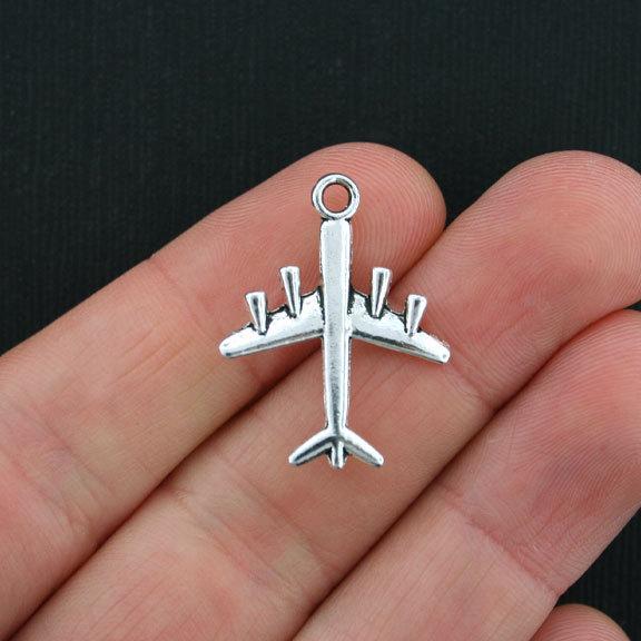 8 Airplane Antique Silver Tone Charms 2 Sided - SC3641