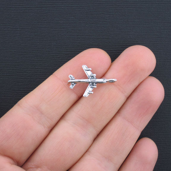 8 Airplane Antique Silver Tone Charms 3D - SC830
