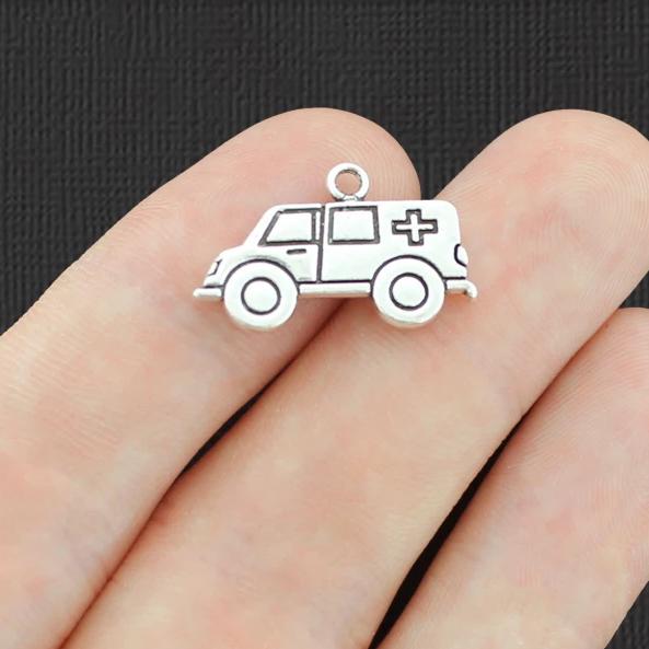 8 Ambulance Antique Silver Tone Charms 2 Sided - SC6204