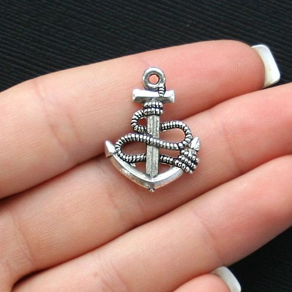 8 Anchor Antique Silver Tone Charms 2 sided - SC2512