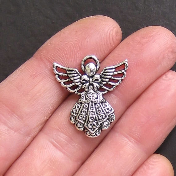 8 Angel Antique Silver Tone Charms - SC256