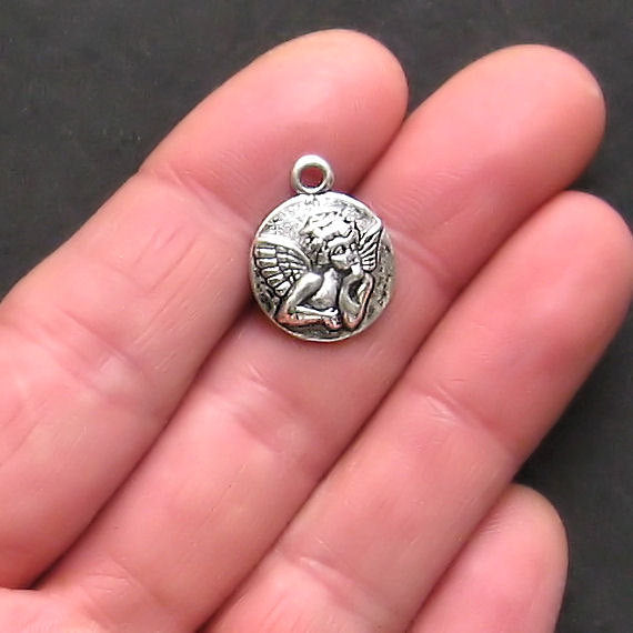 8 Angel Cherub Antique Silver Tone Charms - SC850