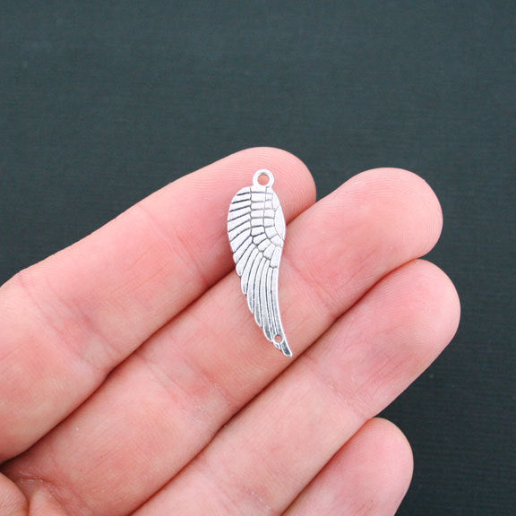 8 Angel Wing Connector Antique Silver Tone Charms 2 Sided- SC3356