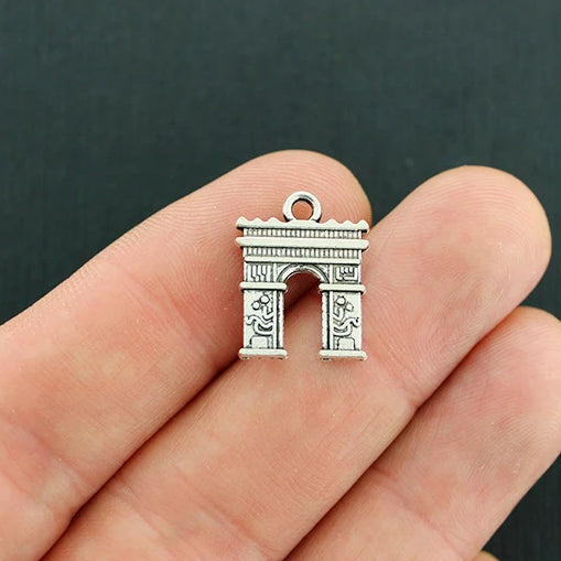 8 breloques Arc de Triomphe ton argent antique 2 faces - SC349