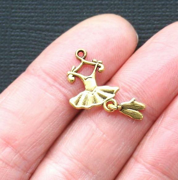 8 Ballet Antique Gold Tone Charms 2 Sided - GC231