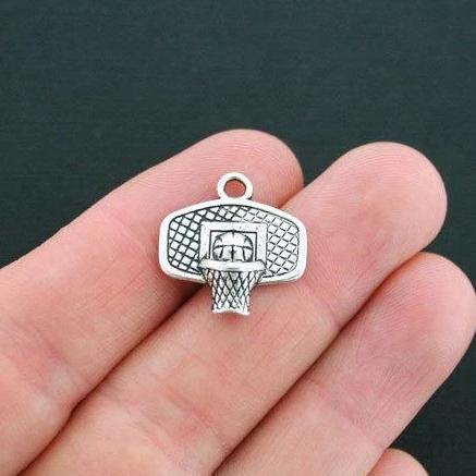 8 Basketball Hoop Antique Silver Tone Charms - SC4167