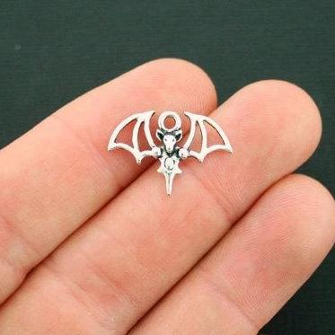 8 Bat Antique Silver Tone Charms - SC6208