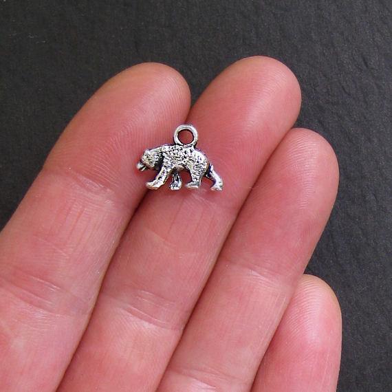 8 breloques argentées antiques ours 2 faces - SC764