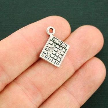 8 Bingo Card Antique Silver Tone Charms - SC6213