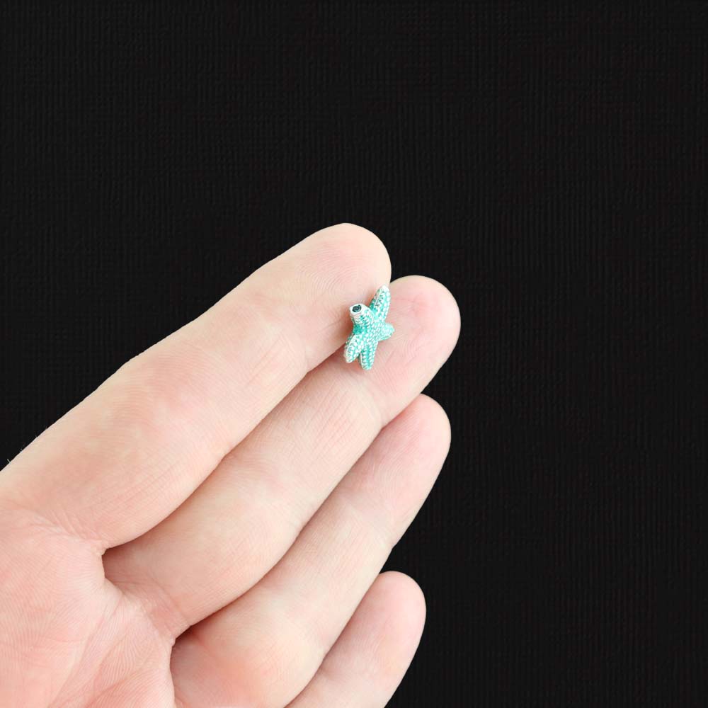 8 Blue Starfish Silver Tone Enamel Charms - E1477