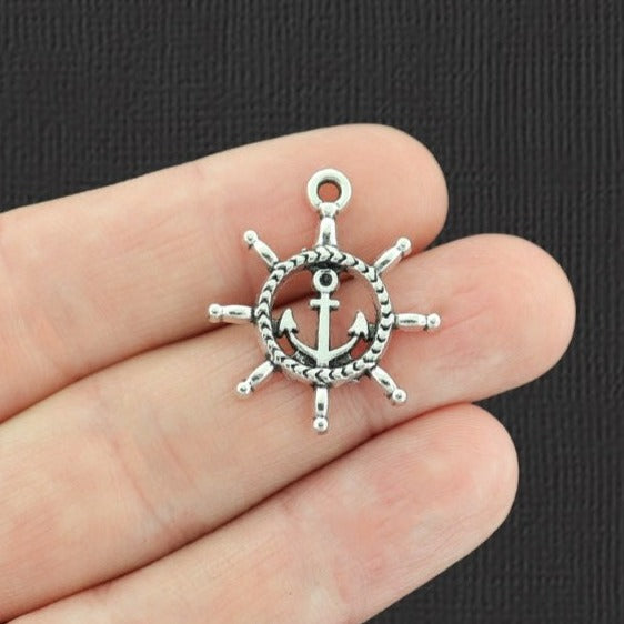 8 Boat Anchor with Helm Antique Silver Tone Charms - SC236