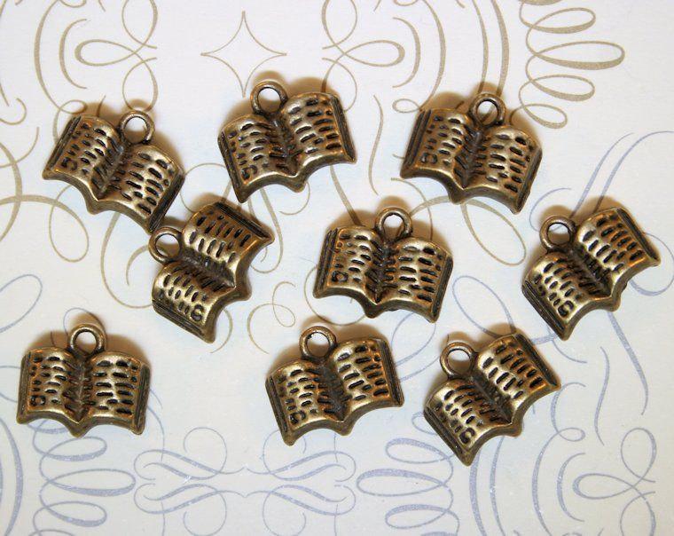 8 Book Antique Bronze Tone Charms - BC152
