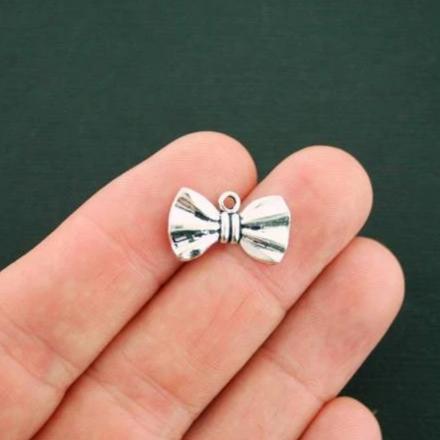8 Bowtie Antique Silver Tone Charms - SC7348