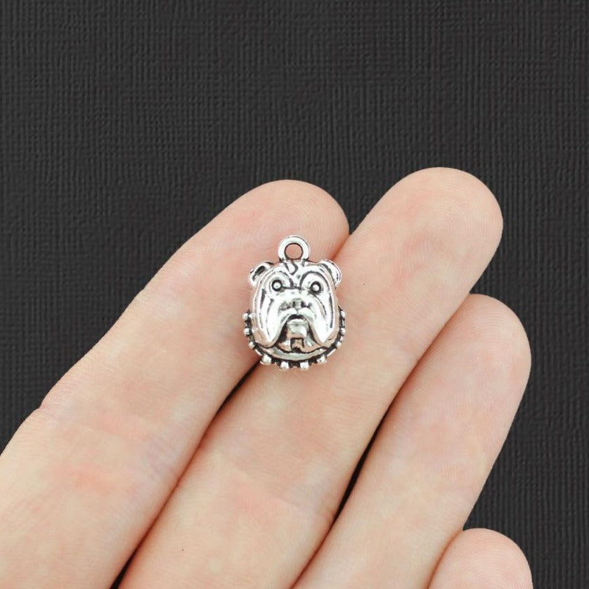 8 Bulldog Antique Silver Tone Charms - SC5492