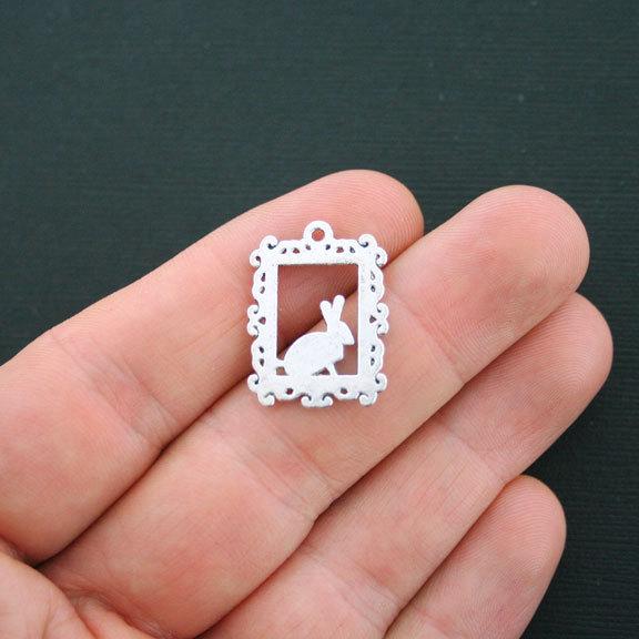 8 Bunny Antique Silver Tone Charms - SC4309