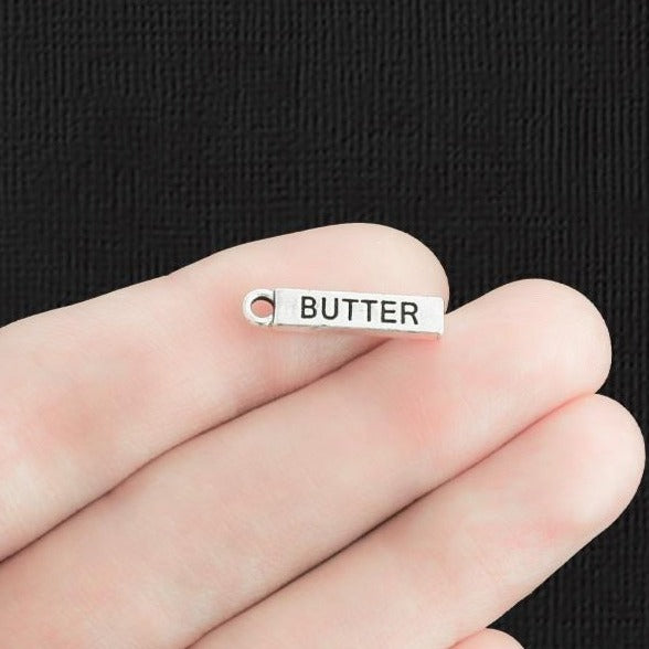 8 Butter Sticks Antique Silver Tone Charms 2 Sided - SC1220
