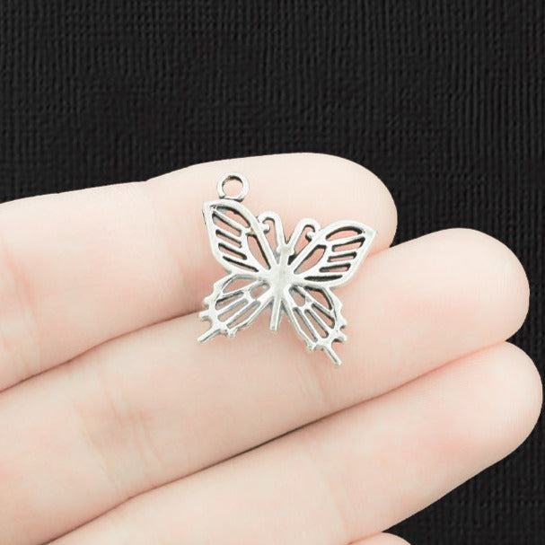 8 Butterfly Antique Silver Tone Charms 2 Sided - SC1048