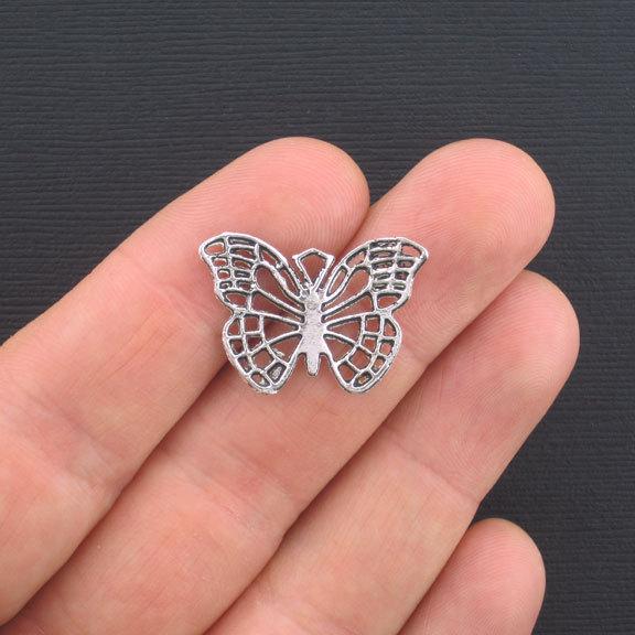 8 Butterfly Antique Silver Tone Charms - SC941