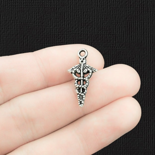 8 Caduceus Medical Charms Antique Silver Tone - SC097