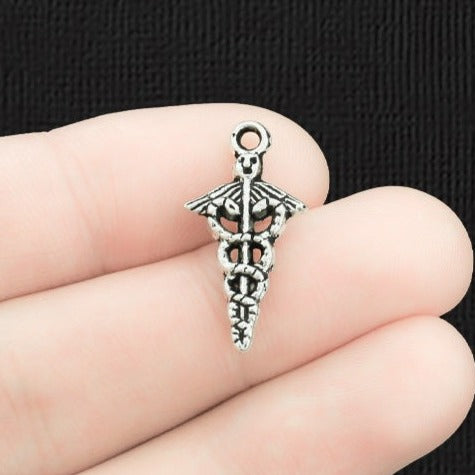 8 Caduceus Medical Charms Antique Silver Tone - SC097