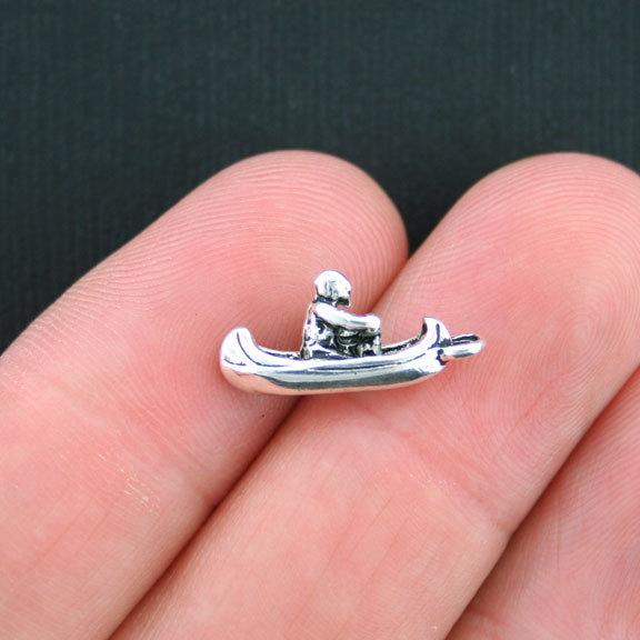 8 Canoe Antique Silver Tone Charms 3D - SC3598